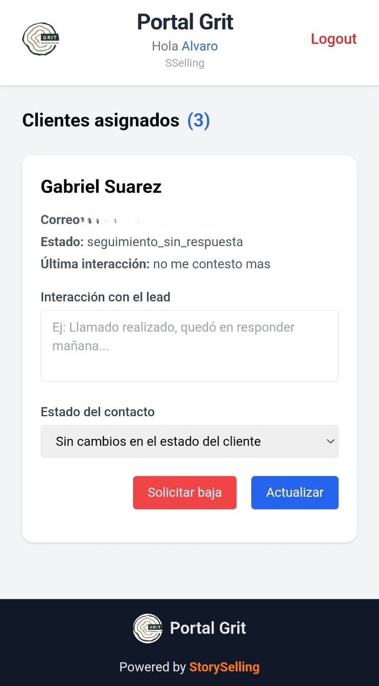 Captura de pantalla del proyecto Portal Grit